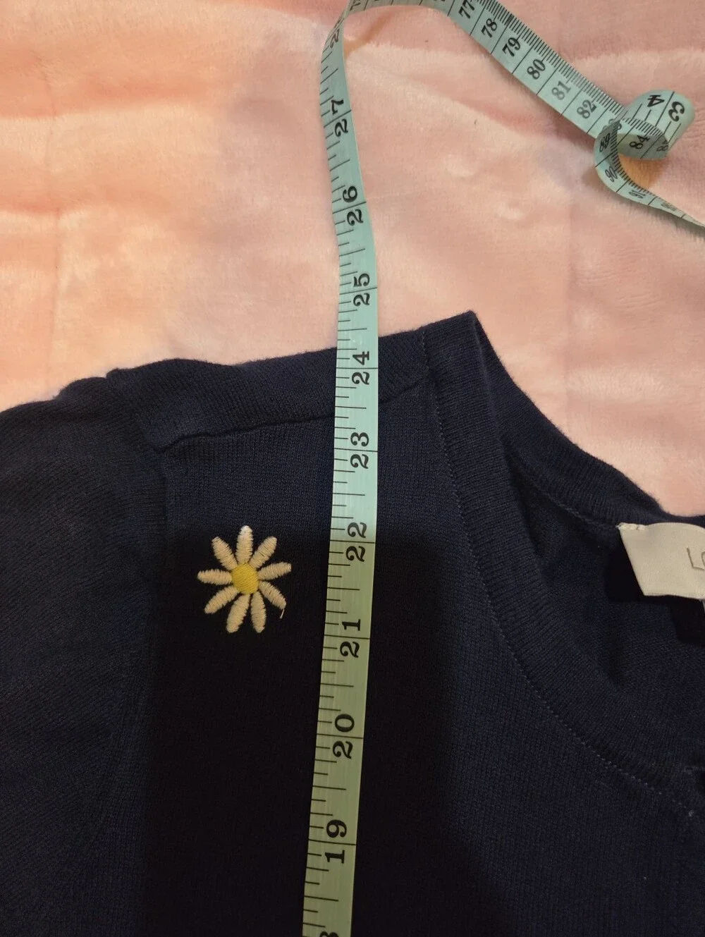 Loft Navy Blue Floral Daisy Button Down Women's Feminine Cotton Cardigan Medium - Picture 10 of 10